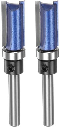 Sourcing Map 2pcs 1/4 Shank 1 Cutting Length 1/2 Cutting Dia Flush Trim Router Bit with Top Bearings for Woodworking