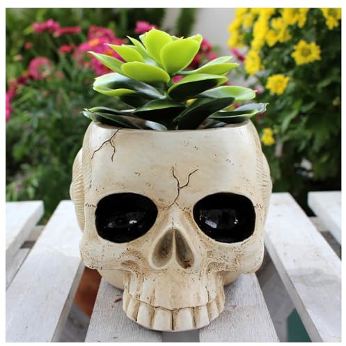 Otzoan Künstliche Schädel Blumentopf aus Harz Schneckenhaus Schädel Pflanztopf für Indoor Haus Büro Bar Ornament