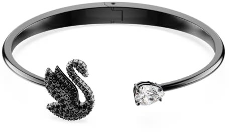 Swarovski Swan Ruthenium überzogener Armreif für Damen, Größe M, Schwarz, Medium, Kristall, Kein Edelstein