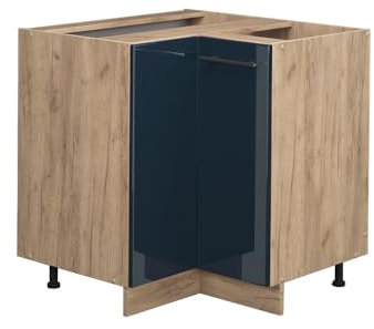 Vicco Eckunterschrank Fame-Line, Dunkelblau Hochglanz/Goldkraft Eiche, 80.5 cm ohne Arbeitsplatte