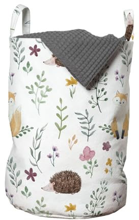 ABAKUHAUS Wald Wäschesack 2er Pack, Rural Wildlife Zusammensetzung, Wäschekorb mit Griffen und Kordelzugverschluss, Zweierpack 33cm x 50cm, Grün Rosa