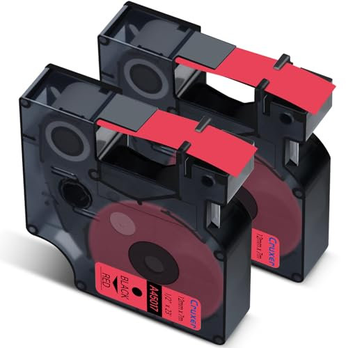 Cruxer 2er-Packung Kompatibel für Dymo D1 45017 S0720570 A45017 Etikettenband，Schwarz auf Roter 12mm x 7m Ersatz für Dymo LabelManager 160 210D 500TS Labelpoint 100 350 Labelwriter DUO 3M PL150