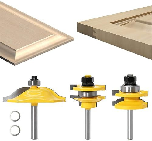 3 PCS Router Bits Set, 1/4-Inch Raised Panel Cabinet Door Router Bits Set, Ogee Rail and Stile Router Bits Set, Professional Carbide Milling Cutters for Woodworking