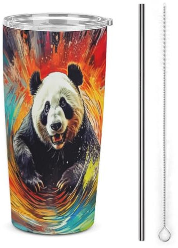 Panda Mug Isotherme - Conserve La TempéSourisure Des Boissons Chaudes Et Froides - Isolant En Acier Avec Paille Et Couvercle Étanche 20oz