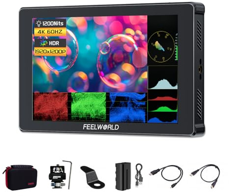 FEELWORLD F7 Plus Moniteur de champ pour appareil photo reflex numérique à écran tactile de 17,8 cm, 4K HDMI 1920 x 1200, forme d'onde LUT 3D améliorée, VectorScope Histogramme F970, plaque externe