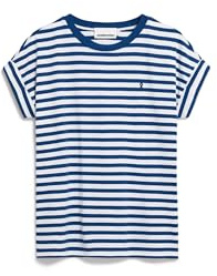 ARMEDANGELS Damen T-Shirt aus Bio-Baumwolle IDAARA Stripes Loose Fit White-Lapis Blue XXL