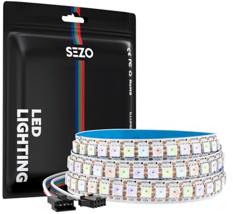 SEZO WS2815 RGB IC LED Streifen (Aufgerüstetes WS2812B) DC12V 1M 144LEDs/m Individuell Adressierbar LED Strip 5050SMD Dual Signal LED Lichtband IP30 Nicht-Wasserdicht für DIY Innenbeleuchtung