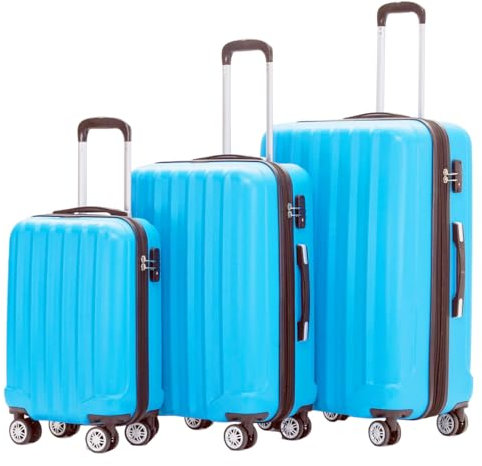 BEIBYE TSA-Schloß 2080 Hangepäck Zwillingsrollen neu Reisekoffer Koffer Trolley Hartschale Set-XL-L-M(Boardcase) (Glacial Blau, Set)