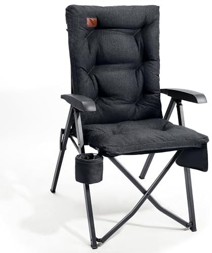 EVER ADVANCED Campingstuhl Faltbar Rückenverstellbar in 4 Positionen bis 150 KG Klappstuhl 6cm Dicke Gepolstert mit Seitentasche Getränkhalter Gartenstuhl Hohe Lehne Angelstuhl für Camp Garten Balkon