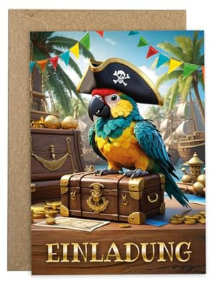 12 Einladungskarten incl. 12 Umschläge zum Kindergeburtstag Jungen Mädchen Piraten-Party Pirat coole Einladungen Geburtstag Kinder Jungsgeburtstag Mädchengeburtstag Schatzsuche Geburtstagseinladungen
