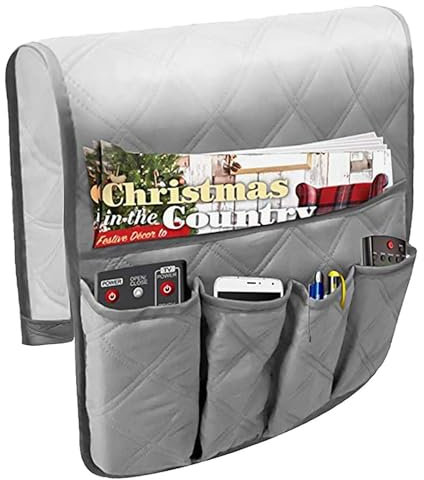 Sofa Armrest Organizer, Sofa Side Pocket, Durable Textile Pouch, Space-Saving Organizer, Anti-Slip Arm Rest Caddy Storage Bag, Sofa Hanging Bag, Cloth Storage Pouch Holder for Magazine Books(Grey)