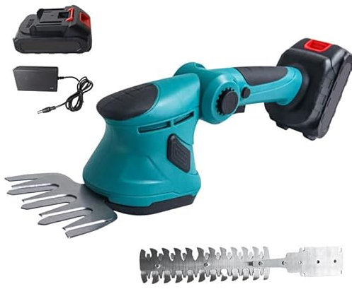 Akku Grasschere, 21V Heckenschere mit 2x7500mAh Batterie, 8 cm Grasmesser und 22 cm Strauchmesser, 90° Verstellbarer Arbeitswinkel, für Straße, Gartenarbeit, Terrasse (1x7500mAh Akku)