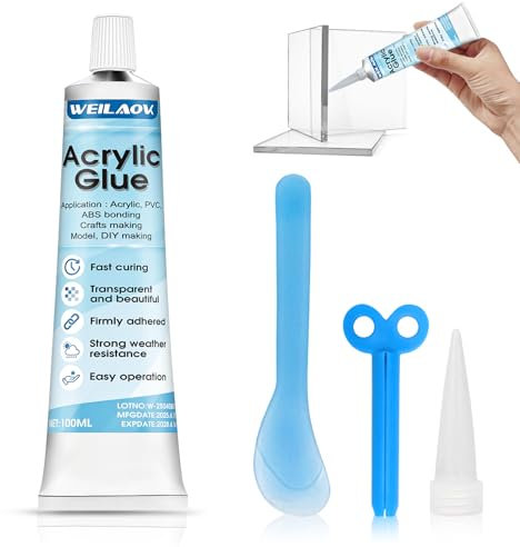 WEILAOK Colla per Plastica, Collas Acrilica, Colla per Vetro, Isolante e Impermeabile, Traslucido, Forte e Durevole, Adatto per Incollare Acrilico, Metallo, Plastica, Vetro, ecc, 100ml