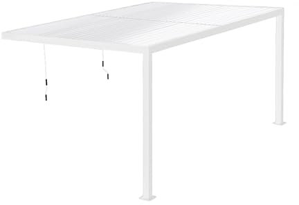 Estosa - Pergola Addossata Bioclimatica In Alluminio In Varie Misure Con Luci LED A 3 Livelli, Pannello Solare E Telecomando Inclusi, Pergola Da Terrazzo Esterno Resistente (Bianco, 3x4)