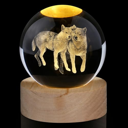 AWARDSEN 60 mm Glaskugel Wolf Deko, Tier-Kristallkugel Geschenke für Männer | AWARDSEN Wölfe Glaskugel Deko Wohnzimmer Ein Wolfs Geschenk für Tierliebhaber