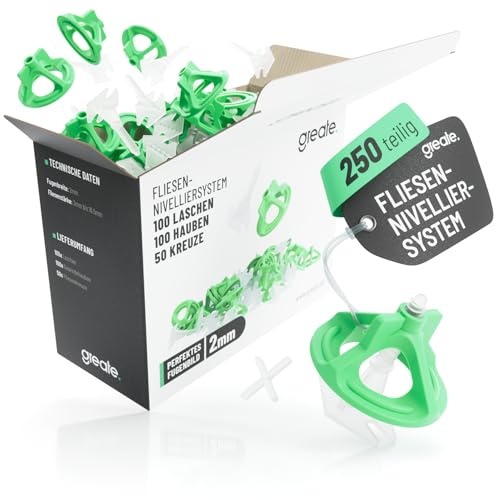 greate Système de nivellement de carrelage 250 pièces 2 mm - Kit d'aide à la pos avec 100 clips, 100 capuchons filetés & 50 croix de croisillon carrelage autonivelant 2mm, croisillon autonivelant