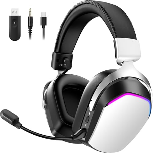 RGB Wireless Gaming Headset for PS5 PS4 PC, Gaming Headphones with Noise Canceling Mic