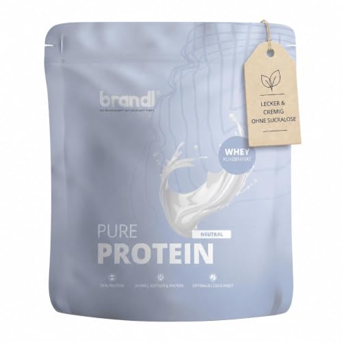 Protein Pulver Pure ohne Sucralose, Acesulfam K & Aspartam - Whey aus der EU Protein Premium Qualität - 1000g Neutral für Protein Shakes, high Protein - made in Germany, cremiger Geschmack by brandl®