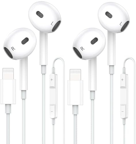 2 Pack iPhone Kopfhörer mit Kabel [MFi-Zertifiziert] In-Ear Kopfhörer HiFi Sound Lightning HiFi Audio Stereo Ohrhörerl für iPhone 14/13/12/11/XS Max/XR/8/7 Kompatibel mit Allen iOS-Systemen Weiß