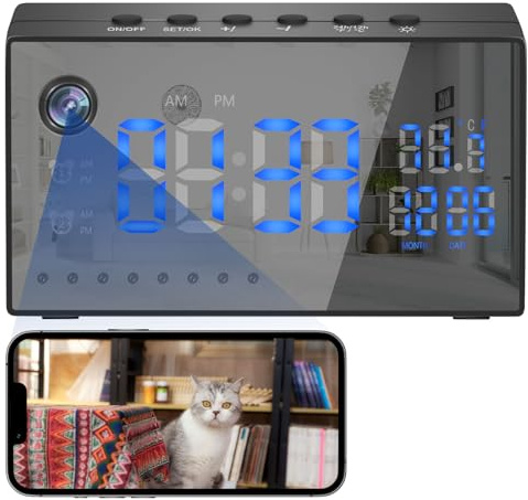 Security Camera Smart Clock, Spy Camera WiFi Hidden 1080P Nanny Cam | Night Vision, Motion Detection, Loop Recording, Alarm Clock Function, Home Office Surveillance