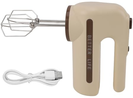 Household Cordless Electric Hand Mixer with 5 Speed Settings, Stainless Steel Whisk, Khaki - USB Charging, Long Battery Life, Ideal for Baking and Cooking