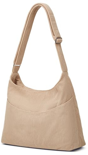 Funtlend Umhängetasche Damen Cord Tasche Große Crossbody Hobo Bag mit verstellbarem Gurt und weichem Baumwollstoff, Handtasche für Arbeit, Uni und Schule