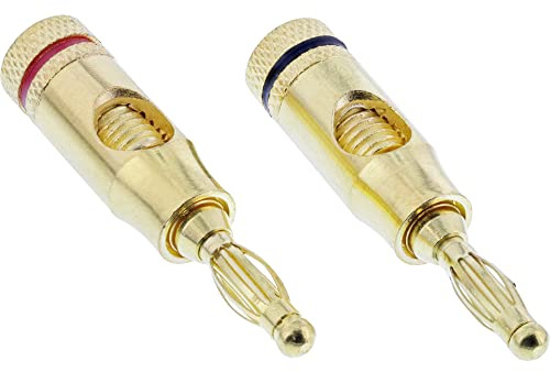 InLine 99112X2er Set Bananen Stecker, Schraubversion, Metall, vergoldet, 1x rot, 1x schwarz
