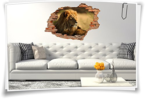 3D Wanddurchbruch Wandbild Wandtattoo Aufkleber Löwe Zoo Afrika Tiere Safari, 120x80cm