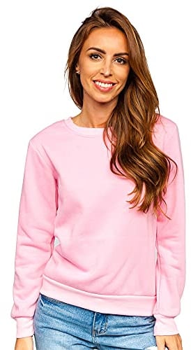 BOLF Femme Sweat-Shirt Sweat Manches Longues Temps Libre Sport Fitness Outdoor Basic Casual Style W01 Rose M [A1A]