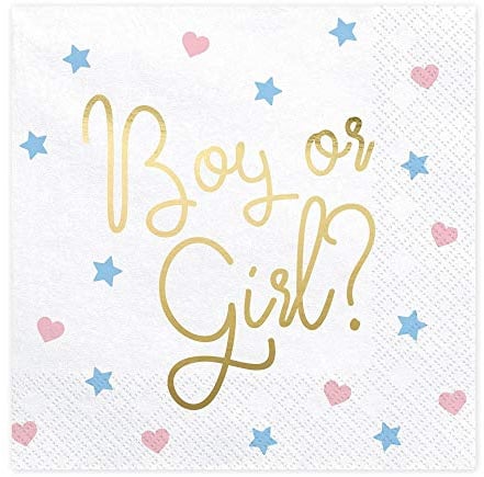 PartyDeco 20 Papierservietten mit Aufschrift Boy or Girl für Gender Reveal Party, Mittel