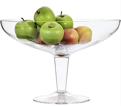 SOLAVIA Clear Glass Large Optic Glass Footed Fruit Bowl 25 x 35cm Sheila, 2L | Salad Server, Mothers Day Christmas Wedding Gift
