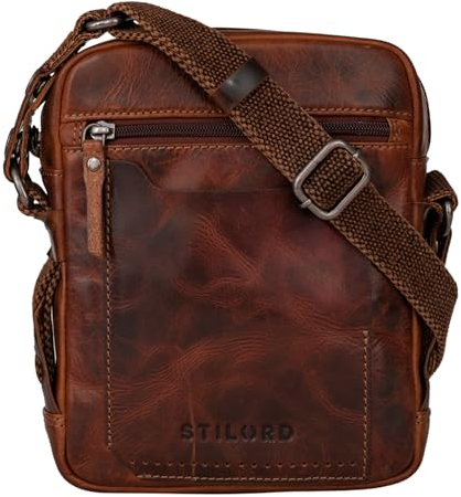 STILORD 'Nash' Ledertasche Männer Vintage Kleine Umhängetasche Messenger Bag Herren für Tablet 8 Zoll Herrentasche aus Echtem Leder, Farbe:milano - braun