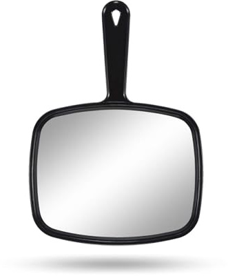 PROTECLE Hand Mirror, 10.3 L x 7.4 W Salon Barber Hairdressing Handheld Mirror with Handle, Square Black