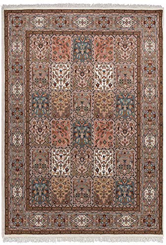 Klassischer Orientteppich Benares aus Schurwolle | Feldermuster | handgeknüpft | 70 x 140 cm | beige | ca. 310 000 Florfäden | THEKO die markenteppiche
