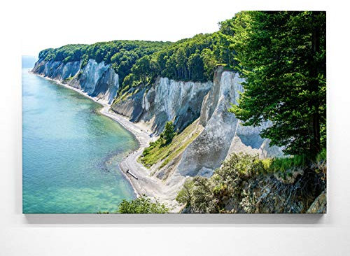 Atemberaubende Ostsee Leinwand-Bilder als XXL Wandbild 90cm x 60cm, Motiv Rügen, Kreidefelsen 1. Einzigartiges Panorama-Bild für Wohnzimmer, Schlafzimmer. aufgespannt auf 4cm Holz-Keilrahmen