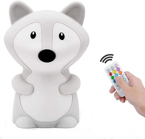 Tekemai Grande taille Renard Veilleuse Enfants, Veilleuse de Bébé, Lampe de Chevet, Lampe de Table, Chambre Lampe, 9 Couleurs Rechargeable LED Veilleuse (Télécommande + Tactile Dimm) - Grande Renard