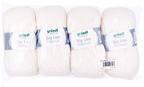 Gründl Big Lisa Premium Häkelgarn 4 Knäuel á 250 g, Creme | Häkelgarn mit wollartigem Charakter, pflegeleichtes Garn aus 100 % Polyacryl, 250 g / 665 m, Nadelstärke: 3,5 - 4,5