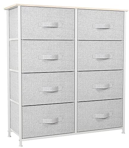 YITAHOME kommode mit Schubladen, Schrank mit 8 Schubladen aus Stoff, Aufbewahrungskommode Modernen Stil für Schlafzimmer, Wohnzimmer,Flur, Hellgrau Aufbewahrungsschrank