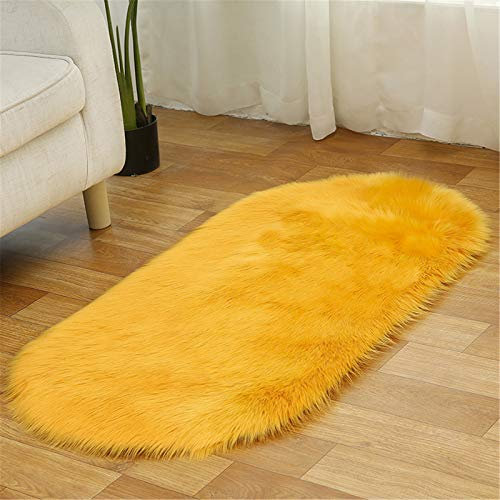 XDKS Shaggy Kunstfell Schaffell Teppich Oval Super Weich Plüsch Flauschig Faux Schaffell Bereich Teppich, Waschbar Sofa Boden Teppiche Boden Teppich für Wohnzimmer Schlafzimmer (Oval 50×120cm, Orange)