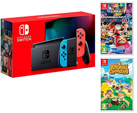 Nintendo_Switch Rouge/Bleu Néon 32Go [nouveau modèle] + Animal Crossing: New Horizons + Mario Kart 8 Deluxe