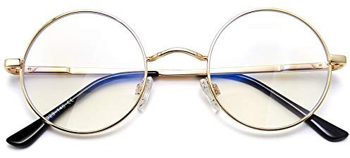 Joopin Blaulichtfilter Brille Herren Runde und Blaulichtbrille Damen Computerbrille PC Blaufilter Gaming Brille Bluelight Filter mit Metallrahmen (Gold)