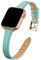 SUNFWR Kompatibel mit Apple Watch Armband 38mm 40mm 41mm,Echtes Ersatz Lederarmband,Schlank und Leicht Armband für die iwatch Serie Ultra/8/7/6/5/4/3/2/1,SE(Tiffany Blau&Roségold)