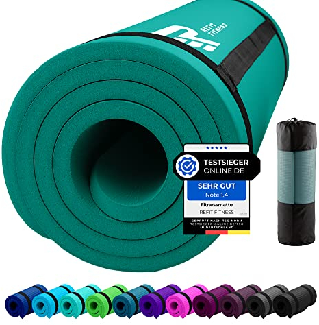 REFIT FITNESS Sportmatte Comfort-Max 190 x 60 x 1.5 cm Moosgrün Grün PainProtect SmartCell NBR Yogamatte rutschfest Tragegurt Gymnastikmatte Matte für Sport Yoga Gymnastik Pilates