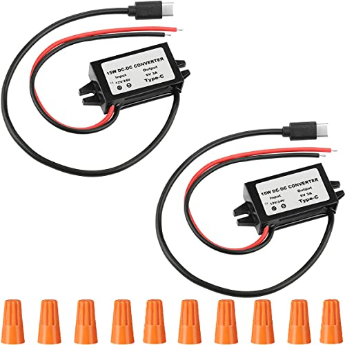 Youmile 2 Stück DC 8-35V bis DC 5V USB C DC DC Konverter Buck Modul 12V/24V bis 5V 3A 15W USB Ausgang Step Down Spannungsregler Ladegerät mit Knopfkappe