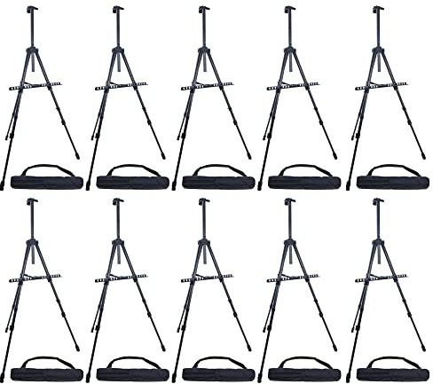 U.S. Art Supply - 10 Stück – 168 cm stabiles schwarzes Aluminium-Stativ, Künstlerfeld und Display-Staffelei – verstellbare Höhe 50,8 cm bis 1,5 m, hält 81,3 cm Leinwand – Boden- und Tischdekoration,