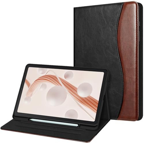 Fintie Hülle für Samsung Galaxy Tab S6 Lite 10.4 2024/2022/2020, Soft TPU Rückseite Gehäuse Schutzhülle mit S Pen Halter und Dokumentschlitze, Schwarz/Braun