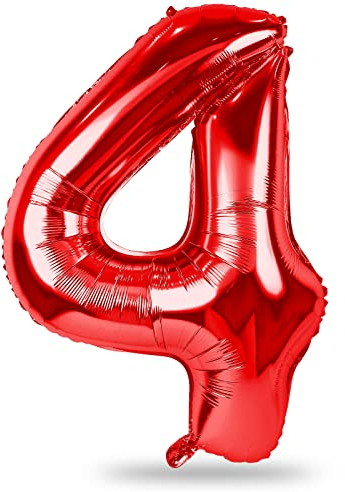 40 Inch Red Foil Balloon Number 4, Giant Self Inflating Number Balloons 0-9 for Men Women, Digital 4 Helium Balloons Set for Girls Boys 4th Birthday Anniversary Party Decorations Supplies