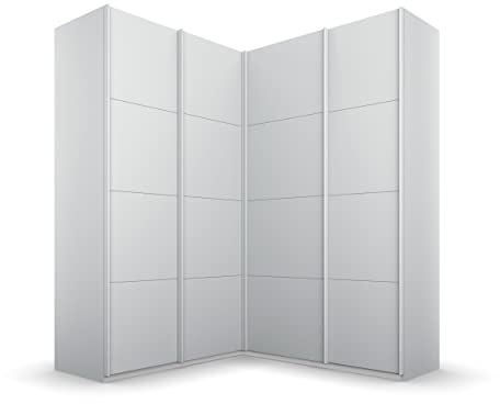 Rauch Möbel Quadra Schrank Eckschrank Schwebetürenschrank, Grau, 4-trg., inkl. 2 Kleiderstangen, 12 Einlegeböden, 3 Schubkästen, BxHxT 181x229x187 cm