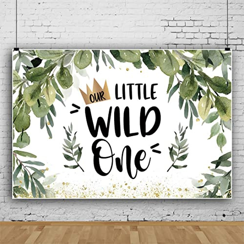 Bovlleetd 300x200cm Wild One Geburtstag Hintergrund Eukalyptus Olivenblätter Hintergrund Gold Sparkling Geburtstag Party Banner für Kuchen Tischdekoration für Baby 1st Geburtstag Supplies