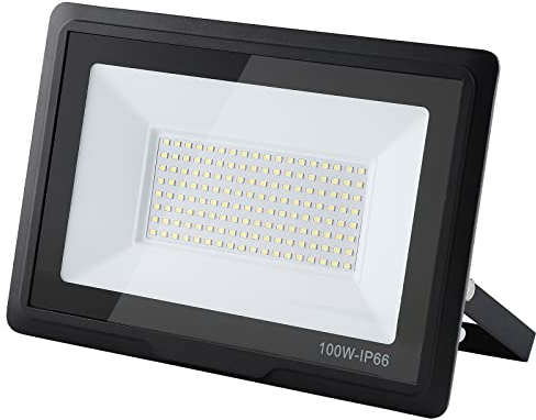 treoir Foco LED Exterior 100W, Superbrillante 10000LM, IP66 Impermeable Proyector 6000K Blanco Frío para Garaje, Jardín, Patio, Estacionamiento